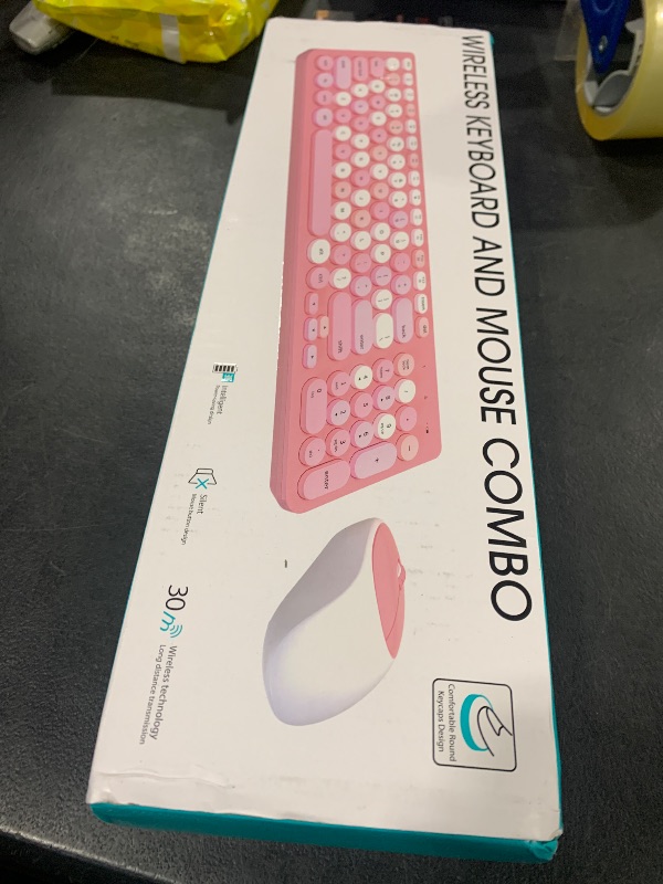 Photo 1 of Wireless Keyboard and Mouse Combo, Retro Typewriter Wireless Keyboard with Round Keycaps, 2.4GHz Full-Size USB Cute Wireless Keyboard Mouse for Computer, Desktop, Laptop and Computer (Pink-Colorful)