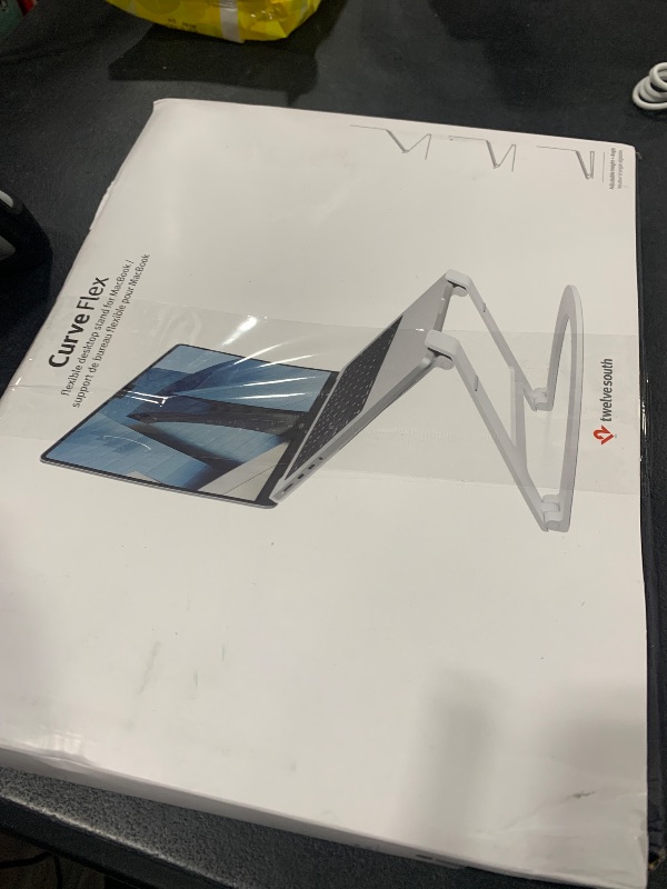 Photo 1 of Twelve South Curve Flex | Ergonomic Height & Angle Adjustable Aluminum Laptop/MacBook Stand/Riser, fits 10"-17", folds flat for portability -travel pouch included, matte white