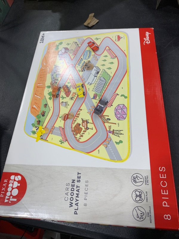 Photo 1 of Just Play Disney Wooden Toys Disney Pixar Cars 8-Piece Wooden Blocks and Playmat, Officially Licensed Kids Toys for Ages 18 Month