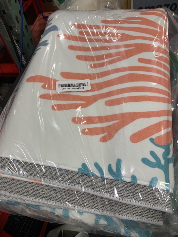 Photo 1 of Corals Coastal Rug for Living Room 5x7 Area Rug Washable Non-Slip Rugs for Bedroom Cute Soft Kids Nursery Rug, Nautical Beach Themed Capet for Entryway Office Dining Room
