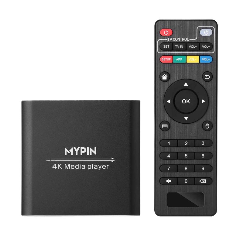 Photo 1 of 4K Media Player with Remote Control, Digital MP4 Player for 8TB HDD/USB Drive/TF Card/H.265 MP4 PPT MKV AVI Support HDMI/AV/Optical Out and USB Mouse/Keyboard-HDMI up to 7.1 Surround Sound (Black)