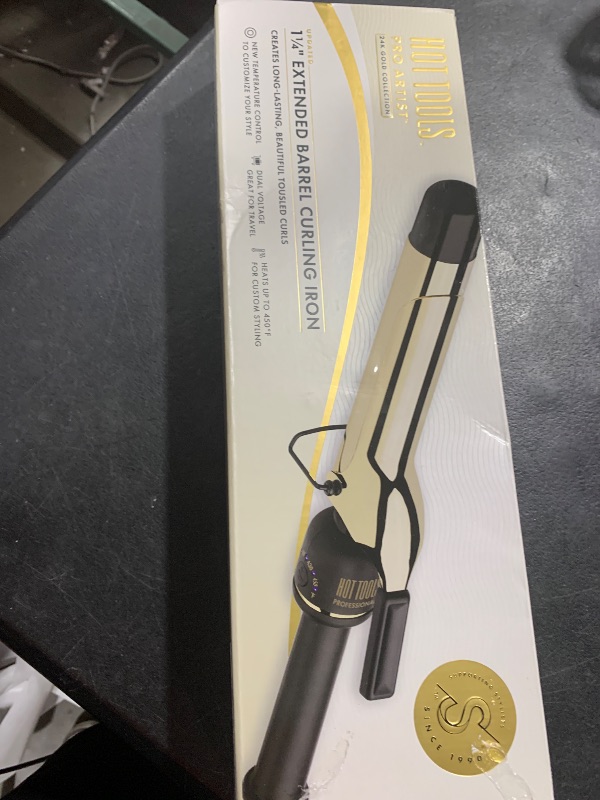 Photo 1 of HOT TOOLS New and Improved 24K Gold Professional 1.25" Extended Barrel Curling Iron with Clamp for Tousled Curls | 24K Gold Technology for Long-Lasting Results & Longer Barrel for Easy Styling