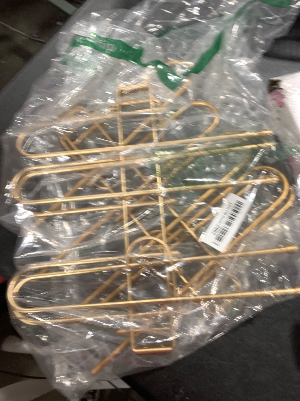 Photo 1 of Pants Hangers Space Saving,Closet Hangers 5 Layers 2 Uses Multi Functional Pants Rack,Metal Heavy Duty Wardrobe Organizer Racks for Clothes Trousers Scarves Ties (2Pack Gold)