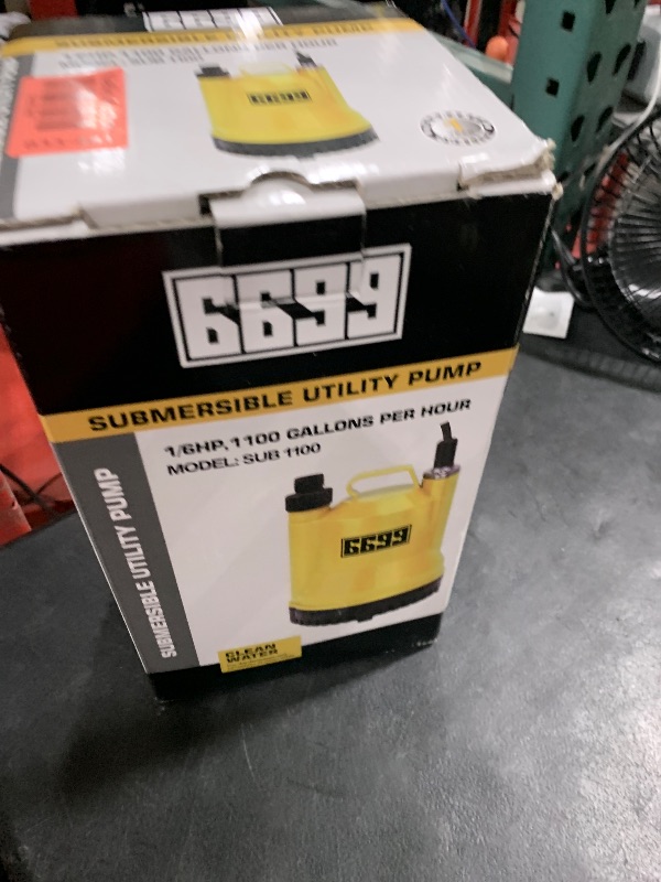 Photo 1 of 6699 1/6HP Portable Utility Pump Submersible Small Backup Sump Pump Draining pump to Remove Water from Flooding House Basement Pool Tankless Heater Flushing Pump with 10-Foot Cord SUB 1100