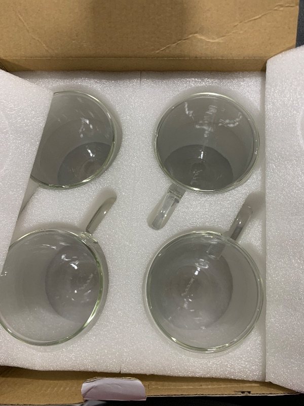 Photo 1 of 4-Pack 12 Oz Double Walled Glass Coffee Mugs with Handle, Insulated Layer Coffee Cups, Clear Borosilicate Glass Mugs, Gift for Cappuccino,Tea,Latte,Espresso,Hot Beverage,Wine, Microwave Safe, Set of 4