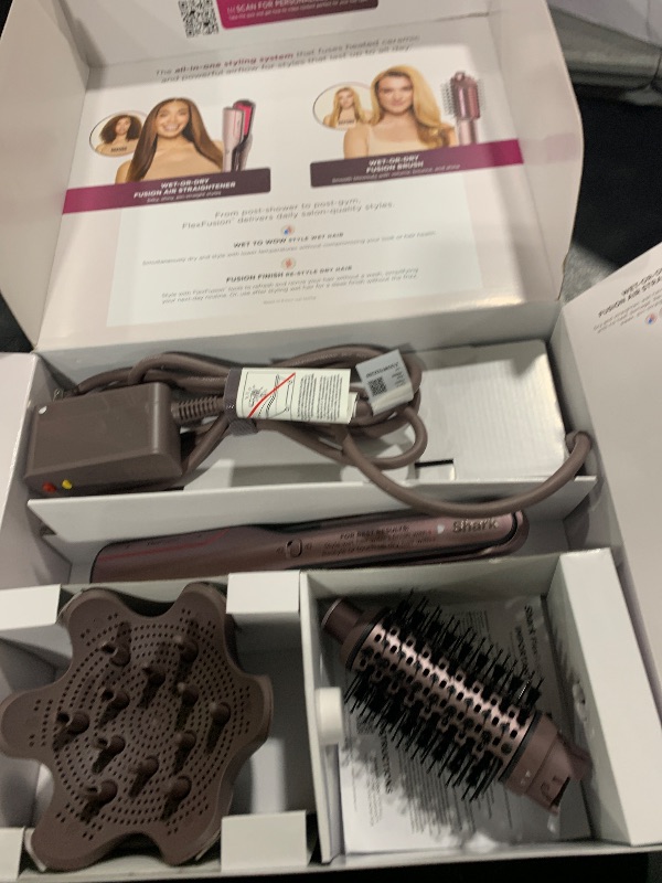 Photo 1 of Shark FlexFusion Hair Straightener & Powerful Hair Dryer with Diffuser, Fusion Hair Brush, Ceramic Air Styler with Auto-Wrap Hair Curlers, Ceramic Plates, Cosmic Blush HD642S