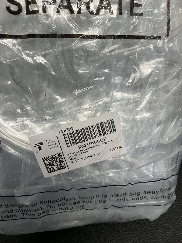 Photo 1 of LEIFIDE 50 Pcs Clear Plastic Gift Bags with Handles PVC Reusable Transparent Totes Bags for Shopping Goodie Candy School Birthday Party(5.1 x 5.9 x 2.7 Inch)