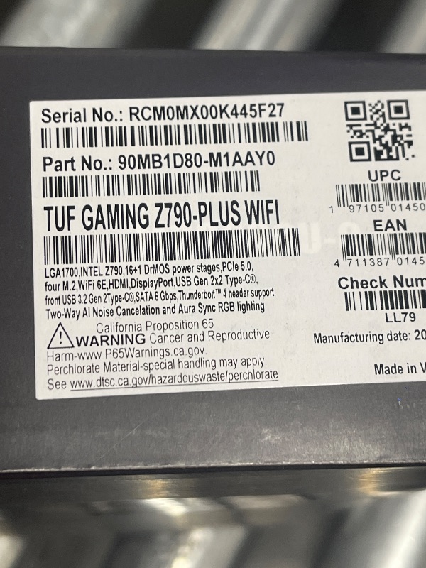 Photo 1 of ASUS TUF Gaming Z790-Plus WiFi LGA 1700(Intel 14th,12th &13th Gen) ATX Gaming Motherboard(PCIe 5.0,DDR5,4xM.2 Slots,16+1 DrMOS,WiFi 6,2.5Gb LAN,Front USB 3.2 Gen 2 Type-C,Thunderbolt 4(USB4),Aura RGB)
