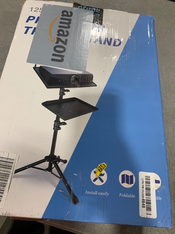 Photo 1 of Lusweimi Projector Tripod Stand, 50” Laptop Stand with 2 Shelves for Projector, iPad, DJ Equipment, Portable Adjustable Floor Stand with Gooseneck Phone Holder for Office, Home, Stage or Studio