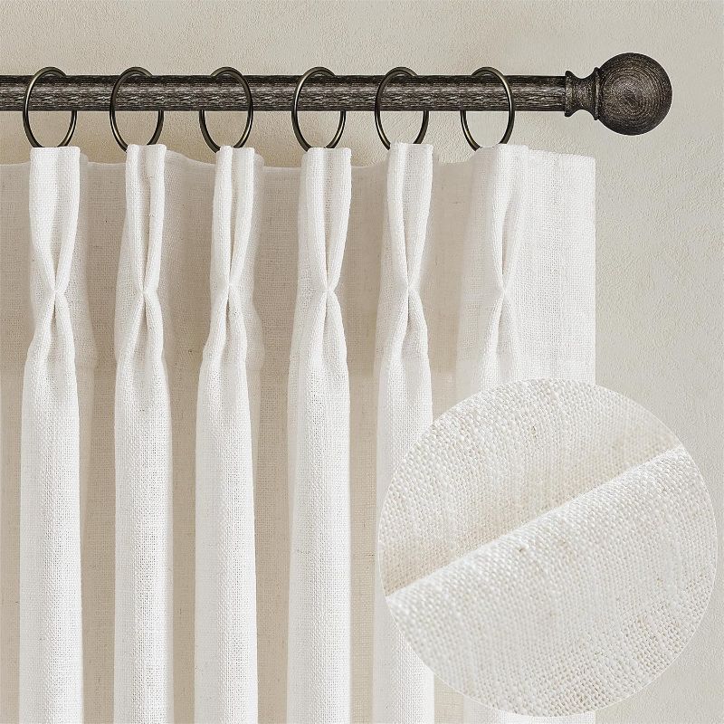 Photo 1 of Natural Pinch Pleated Linen Curtains 84 Inch Length 2 Panels for Living Room Bedroom Textured Cream Ivory Birch Semi Sheer Boho Neutral Back Tab Pinch Pleat Hooks Rings Window Curtain 84 Inches Long
