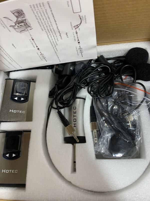 Photo 1 of Hotec Wireless System with Dual Headset Microphones/Lavalier Lapel Mics and Bodypack Transmitters and One Mini Rechargeable Receiver 1/4" Output, for Live Performances