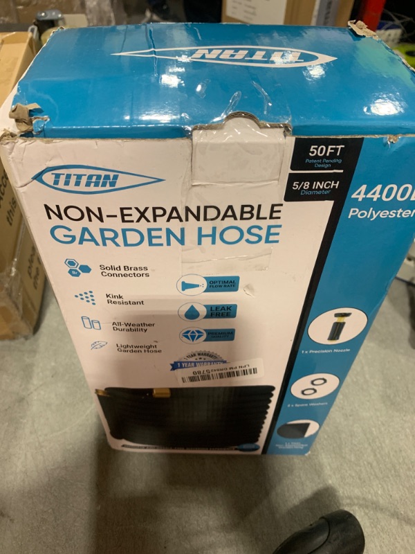 Photo 1 of TITAN Garden Hose | Flexible, Lightweight, Kink-Free & Durable Hybrid Water Hose with Heavy Duty Brass Connectors & High-Pressure Jet Nozzle (50FT x 5/8”)
