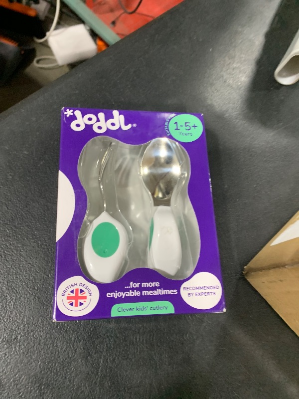 Photo 1 of doddl Toddler Utensils, Ergonomic Fork and Spoon Set for Self Feeding, Stainless Steel Silverware for 1-3 Year Olds, BPA Free, Dishwasher Safe (Aqua)
