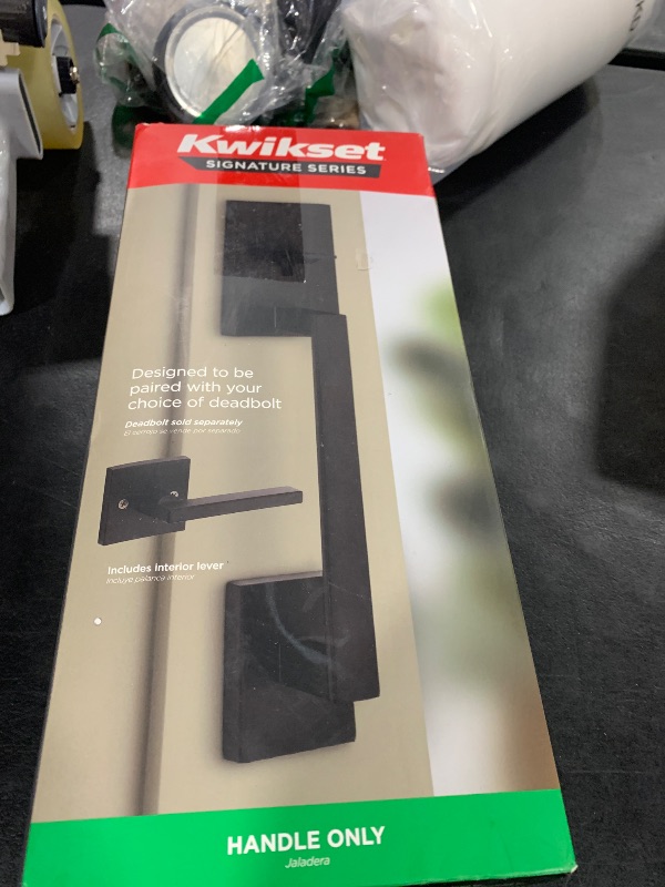 Photo 1 of Kwikset San Clemente Front Door Handle No Lock, Entry Handleset Exterior with Interior Reversible Handed Lever, Non-Locking, Matte Black, Deadbolt Not Included, with Microban Protection