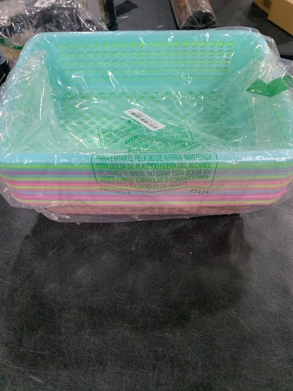 Photo 1 of Zhehao 16 Pack Paper Organizer Basket, 13.5 x 10 x 3 Inch Plastic Mesh Bin, Colorful, Multi-Purpose, Ideal for Office, Classroom, Home, Storage, Organization