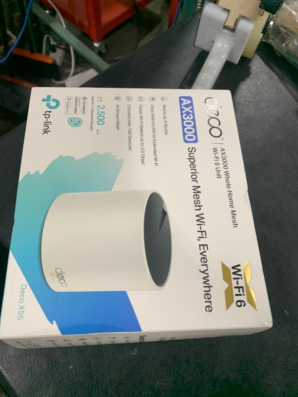 Photo 1 of TP-Link Deco AX3000 WiFi 6 Mesh System Deco X55- Covers up to 2500 Sq.Ft., Replaces Wireless Router and Extender, 3 Gigabit Ports, Supports Ethernet Backhaul(1-Pack)
