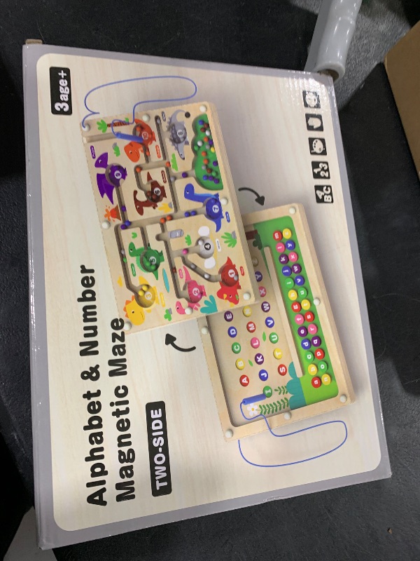 Photo 1 of UMEREACT 2 in 1 Magnetic Color and Number Maze Double-Sided ABC Alphabet Puzzles Board Magnet Dinosaur Counting Maze Preschool Learning Montessori Education 3 4 5 Years Toys