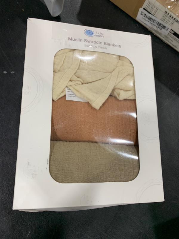 Photo 1 of lulumoon Muslin Swaddle Blanket Baby - Cotton Swaddling Blanket Soft Baby Receiving Blanket Neutral 3Pack(Olive)