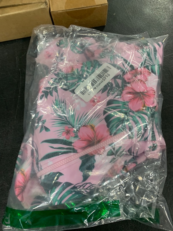 Photo 1 of PATPAT Girls Swimsuit Short Sleeve Rashguard One Piece Swimsuit Tropical Print Zipper Beachwear, Tropical Pink, 12-13 Years