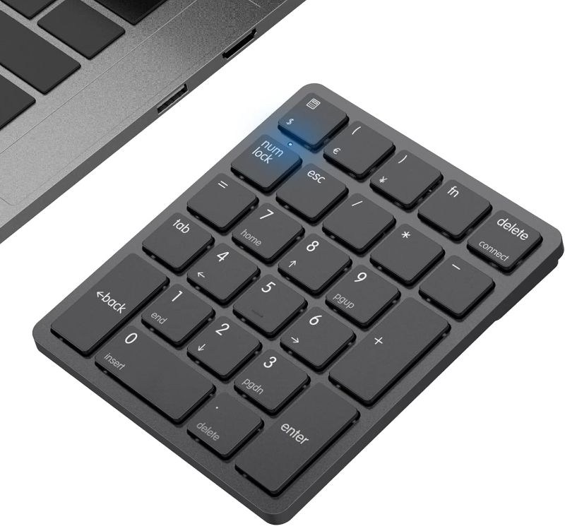 Photo 1 of havit Bluetooth Number Pad Wireless Numeric Keypad Numpad 26 Keys Portable Mini Financial Accounting Rechargeable Numeric Pad for Windows Laptop Desktop, PC, Notebook (Black)
