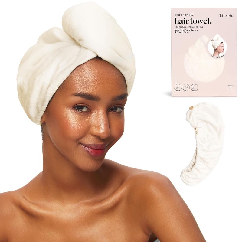 Photo 1 of Kitsch Microfiber Hair Towel Wrap for Women - Microfiber Towel, Super Absorbent, Quick Dry, Anti-Frizz - for Long and Short Hairs, Turbans for Women, Hair Wrap - White Ivory