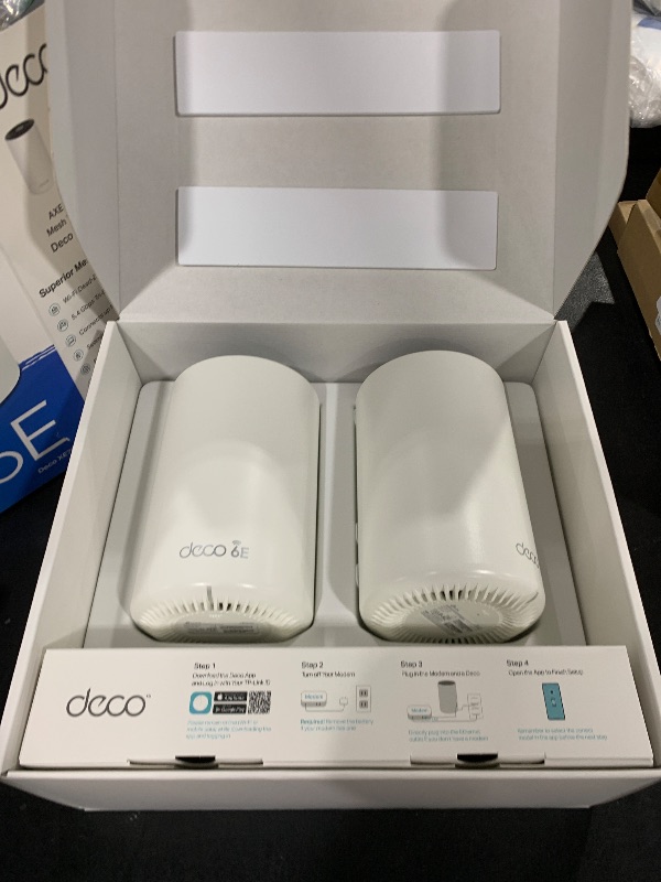Photo 1 of TP-Link Deco AXE5400 Tri-Band WiFi 6E Mesh System(Deco XE75) - Covers up to 5500 Sq.Ft, Replaces WiFi Router and Extender, AI-Driven Mesh, New 6GHz Band, 2-Pack