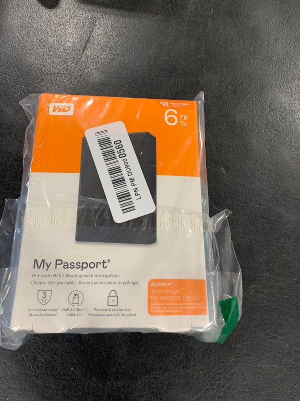 Photo 1 of WD 6TB My Passport, Portable External Hard Drive, Black, Backup Software with Defense Against ransomware, and Password Protection, USB 3.1/USB 3.0 Compatible - WDBR9S0060BBK-WESN
