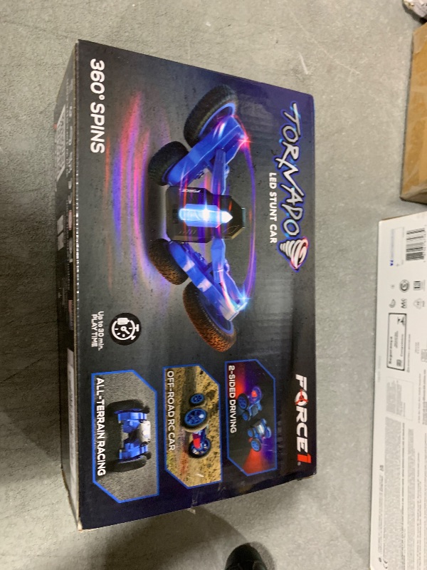 Photo 1 of Force1 Tornado Blue LED Remote Control Car for Kids- Double Sided Driving Fast RC Cars 360 Flips, Outdoor 4WD Off Road Stunt RC Car, All Terrain Tires, RC Crawler Rechargeable Battery, 2.4GHz Remote