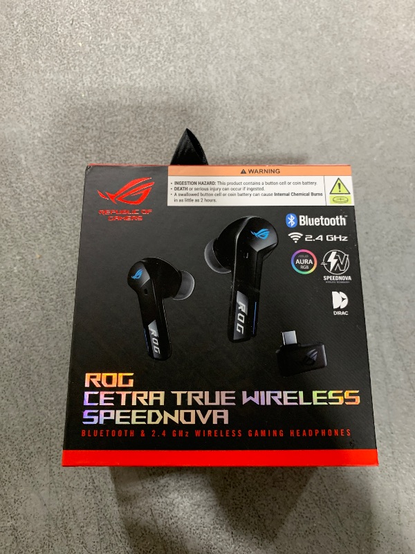 Photo 1 of ASUS ROG Cetra True Wireless Gaming Headphones (2.4 GHz & Bluetooth 5.3, ROG SpeedNova, 24-bit 96 kHz Audio, Dirac Opteo, Bone-Conduction AI Microphones, Adaptive ANC, 46-Hour Battery Life)- Black