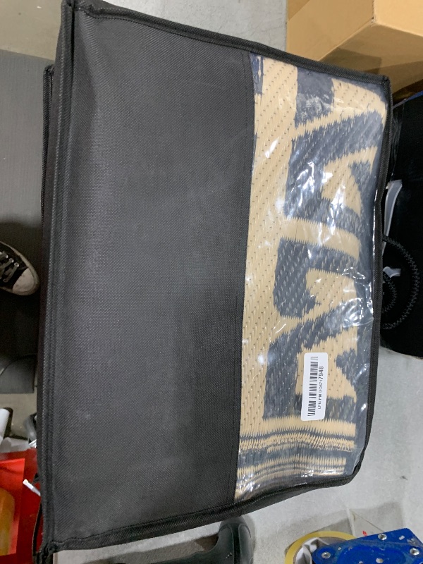 Photo 1 of SAND MINE Reversible Mats, Plastic Straw Rug, Modern Area Rug, Large Floor Mat and Rug for Outdoors, RV, Patio, Backyard, Deck, Picnic, Beach, Camping, Trailer, Black & Beige, 5' x 8'