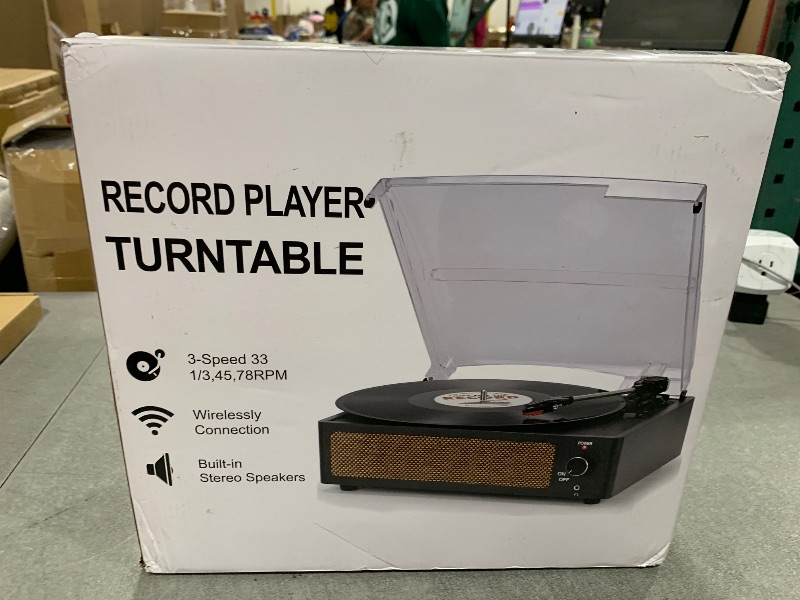 Photo 1 of Vinyl Record Player with Speakers Vintage Turntable for Vinyl Records Belt-Driven Turntable Support 3-Speed Bluetooth Playback Headphone AUX RCA Line LP Vinyl Players for Sound Enjoyment Retro Brown