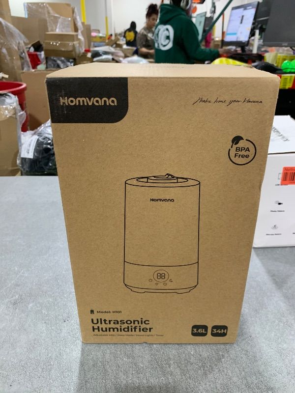 Photo 1 of Homvana Humidifiers for Bedroom Home, 3.6 L Cool Mist Top-Fill 34H Super Long Time, Quiet 16dB, Baby Humidifier, Oil Diffuser for Large Room, Plants, Nursery, Office BPA FREE, 7 Color Light Ultrasonic