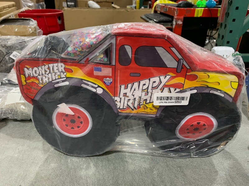 Photo 1 of Monster Truck Piñata, 4 Piece Set, perfect for Kids Birthday Parties, Race Car Party Supplies fits piñata candy and party favors (16”X10”) durable! (Red Monster Truck)