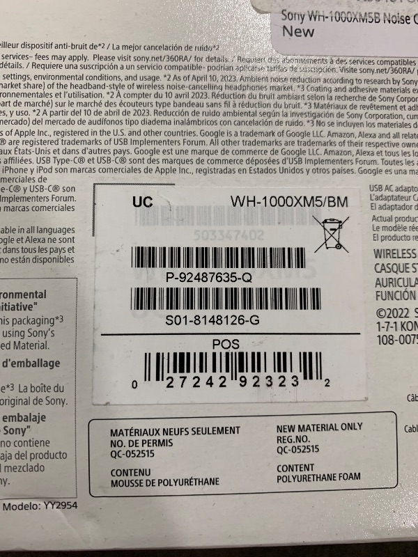 Photo 1 of Sony WH-1000XM5B Noise Canceling Wireless Headphones - 30hr Battery Life - Over-Ear Style - Optimized for Alexa and Google Assistant - Built-in mic for Calls - International Version - Charcoal Black