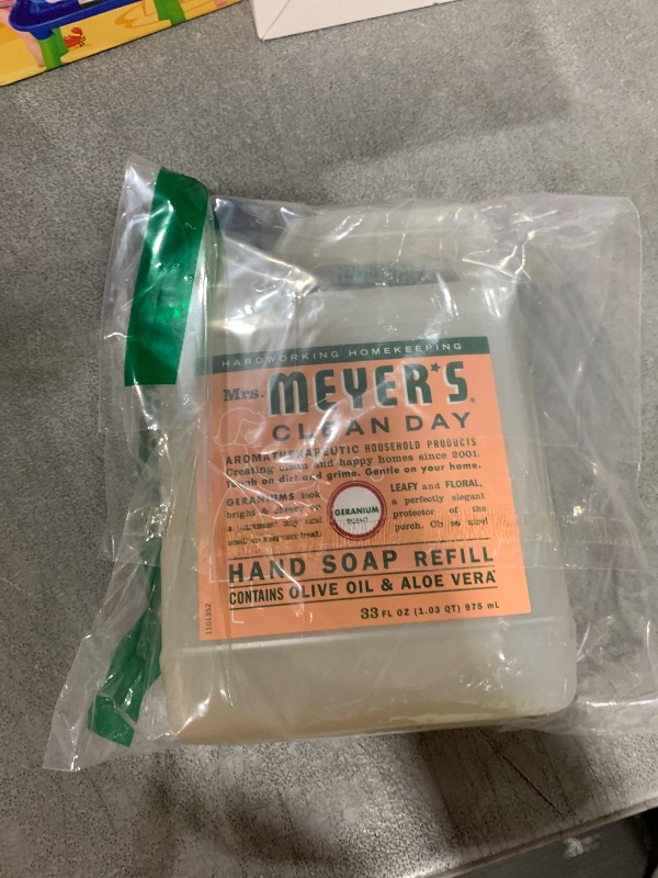 Photo 1 of MRS. MEYER'S CLEAN DAY Hand Soap Refill, Made with Essential Oils, Biodegradable Formula, Geranium, 33 fl. oz
