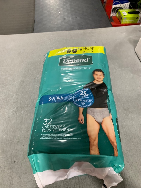 Photo 1 of Depend Fresh Protection Adult Incontinence Underwear for Men, Disposable, Maximum, Small/Medium, Grey, 32 Count, Packaging May Vary