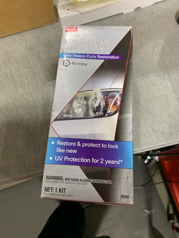 Photo 1 of 3M Ultra Headlight Restoration Kit, Contains Masking Tape, Light Sanding Discs, Wax Protectant and More, Use on Plastic Lenses Headlights, Taillights and More, Easy Heavy-Duty Restoration (39195)