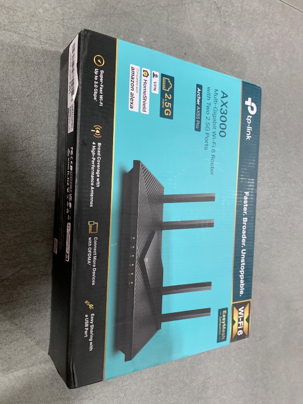 Photo 1 of TP-Link AX3000 WiFi 6 Router (Archer AX55 Pro) - Multi Gigabit Wireless Internet, 1 x 2.5 Gbps Port, Dual Band, VPN, OFDMA, MU-MIMO, USB Port, WPA3, Compatible With Alexa