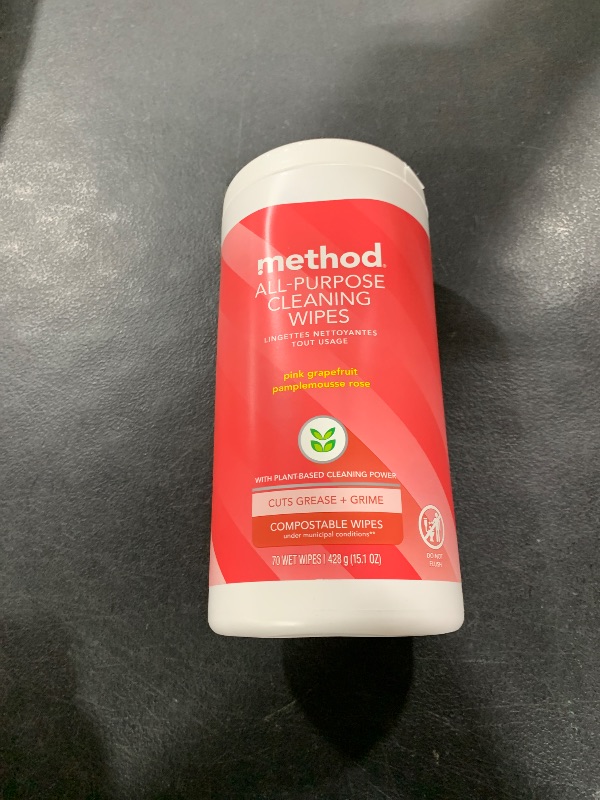 Photo 1 of Method All-Purpose Cleaning Wipes, Pink Grapefruit, Multi-Surface, Compostable, 70 Count (Pack of 1)