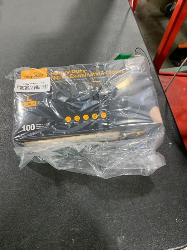 Photo 1 of TitanFlex Heavy-Duty Black Disposable Nitrile Gloves, Box of 100, 6-mil, Fully Textured, Powder-Free, Latex-Free, Non-Sterile