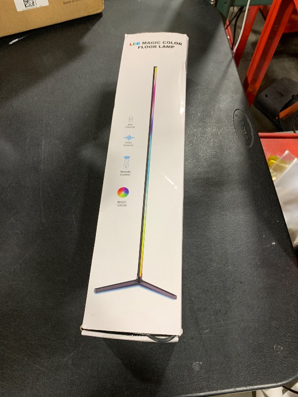 Photo 1 of WISIMMALL RGB Corner Floor Lamp, Bluetooth APP and Remote Control Music Sync LED Modern Floor Lamp for Living Room, Light Timing, 398 Dimmable Modes, 64.5" RGB Color Changing Mood Lighting