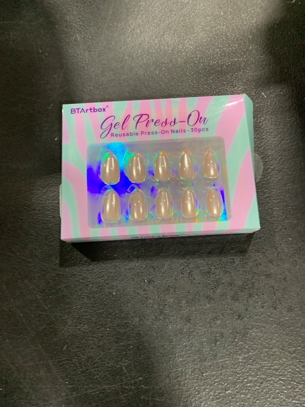 Photo 1 of BTArtbox Press On Nails Almond - Soft Gel Fake Nail with Nail Glue, Reusable Opaque Short Stick On Nails in 16 Sizes Nail Kit for Gift Idea, Aurora Cat Eye