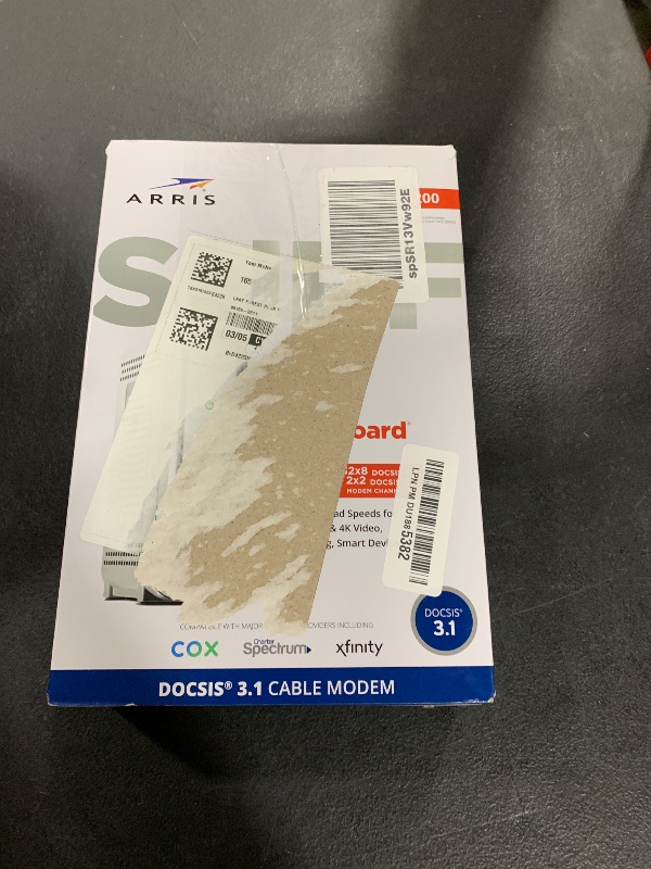 Photo 1 of ARRIS (SB8200) - Cable Modem - Fast DOCSIS 3.1 32x8 Gigabit Cable Modem , Approved for Comcast Xfinity, Cox, Charter Spectrum, & more | 1 Gbps Max Internet Speed, 4 OFDM Channels