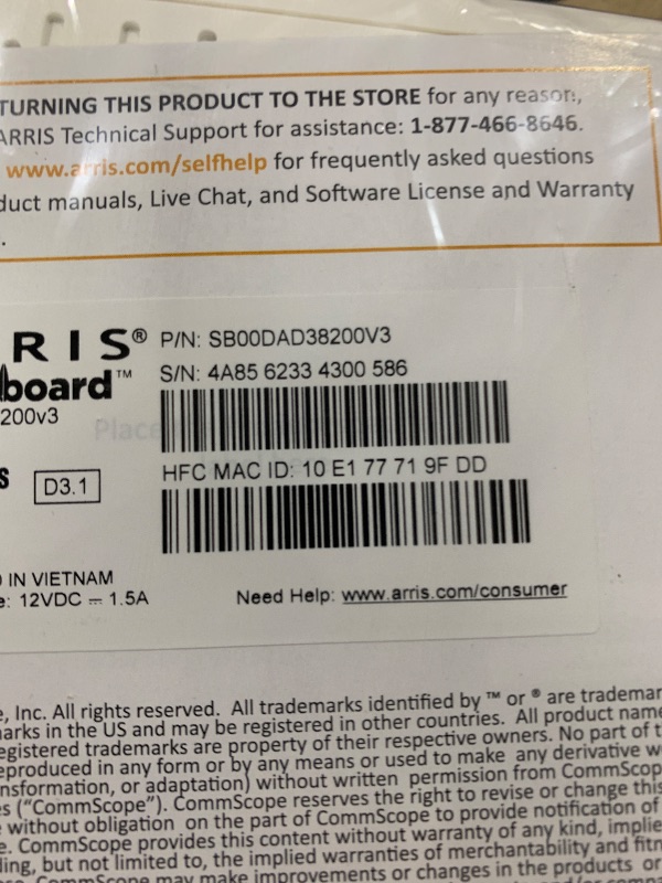 Photo 1 of ARRIS (SB8200) - Cable Modem - Fast DOCSIS 3.1 32x8 Gigabit Cable Modem , Approved for Comcast Xfinity, Cox, Charter Spectrum, & more | 1 Gbps Max Internet Speed, 4 OFDM Channels
