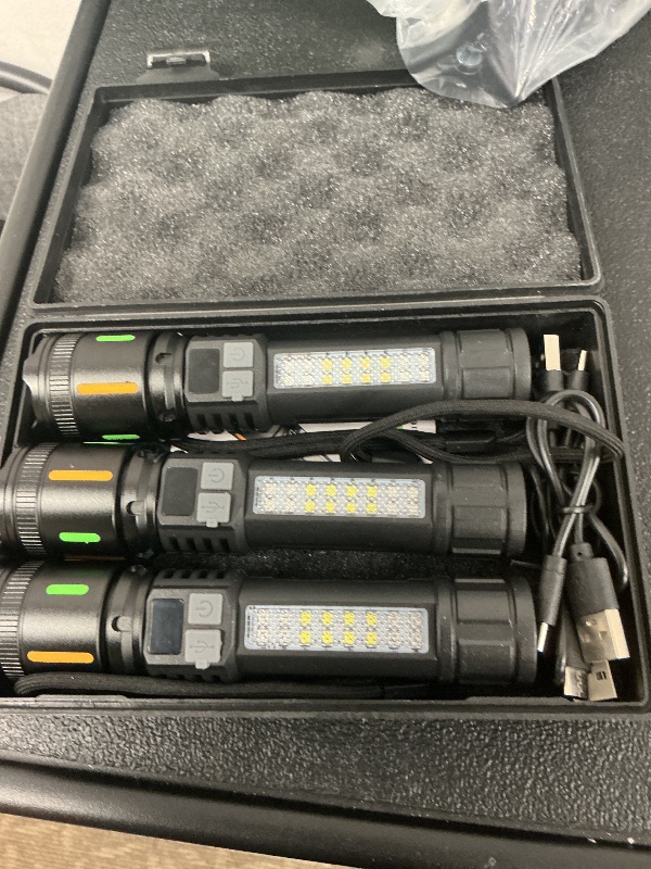 Photo 1 of Ewenele Flashlights High Lumens Rechargeable 3 Packs, 990,000 Lumen Led Flashlight Battery Powered with 5 Light Modes, Side Light, USB C, Waterproof, Zoomable, Blue & Red Strobe, Handheld Flash Lights