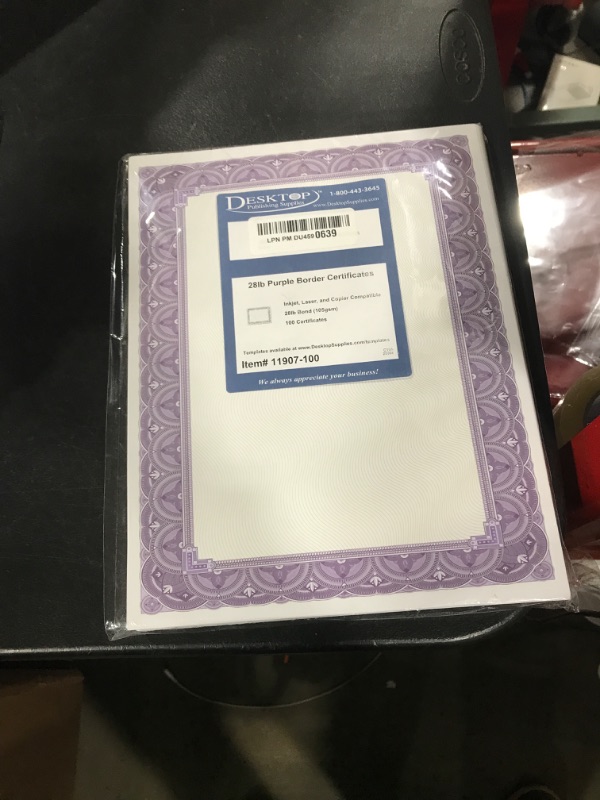 Photo 1 of Purple Border Blank Certificate Paper - 100 Pack - 8.5" x 11" Certificates for Printer Awards