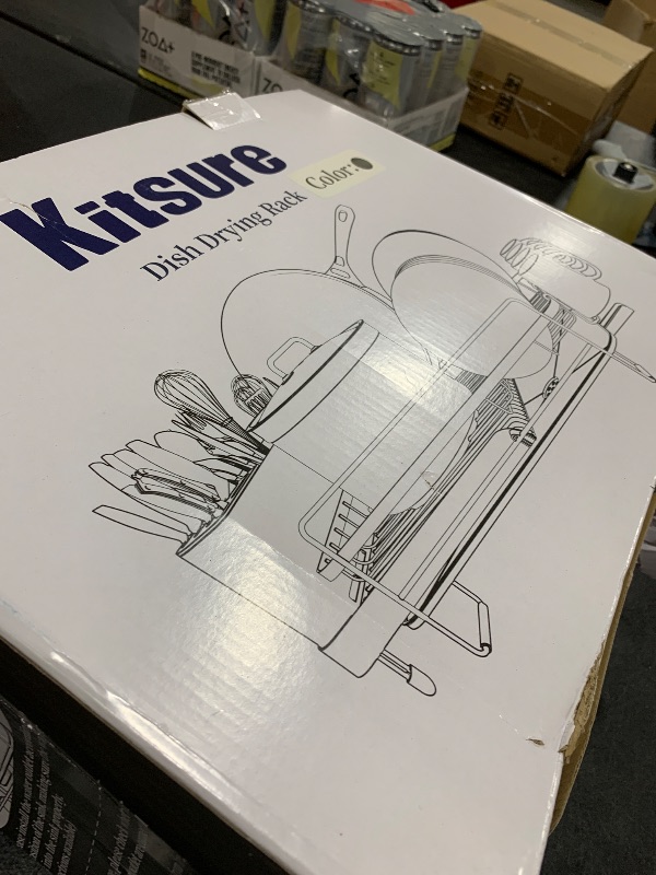 Photo 1 of Kitsure Large Dish Drying Rack - Extendable Dish Rack, Multifunctional Dish Rack for Kitchen Counter, Anti-Rust Dish Drainers with Cutlery & Cup Holders 19.2"-26.7" L x 12.9" W, Grey