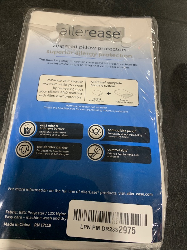 Photo 1 of Set of 2 Standard/Queen AllerEase Pillow Protectors - Moisture Wicking, Advanced Allergy Protection - Premium Polyester, Zippered Protectors