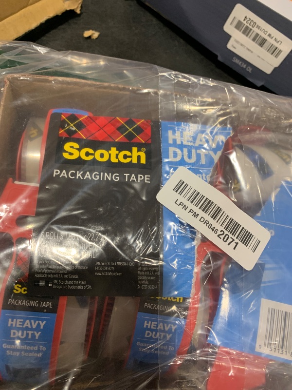 Photo 1 of Scotch Heavy Duty Shipping and Moving Packing Tape, Clear, Packing and Moving Supplies, 1.88 in. x 22.2 yd., 6 Tape Rolls with Dispensers