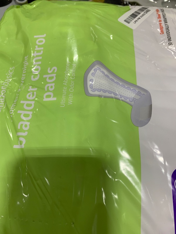 Photo 1 of Amazon Basics Incontinence Pads for Women, Bladder Control, Postpartum, Overnight Absorbency, Unscented, 30 Count